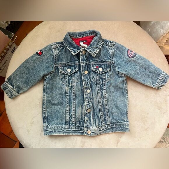 80’s 90’s Y2K Tommy Hilfiger Patriotic USA FLAG Sz 12-18mos Denim Patch Jacket - Picture 2 of 9